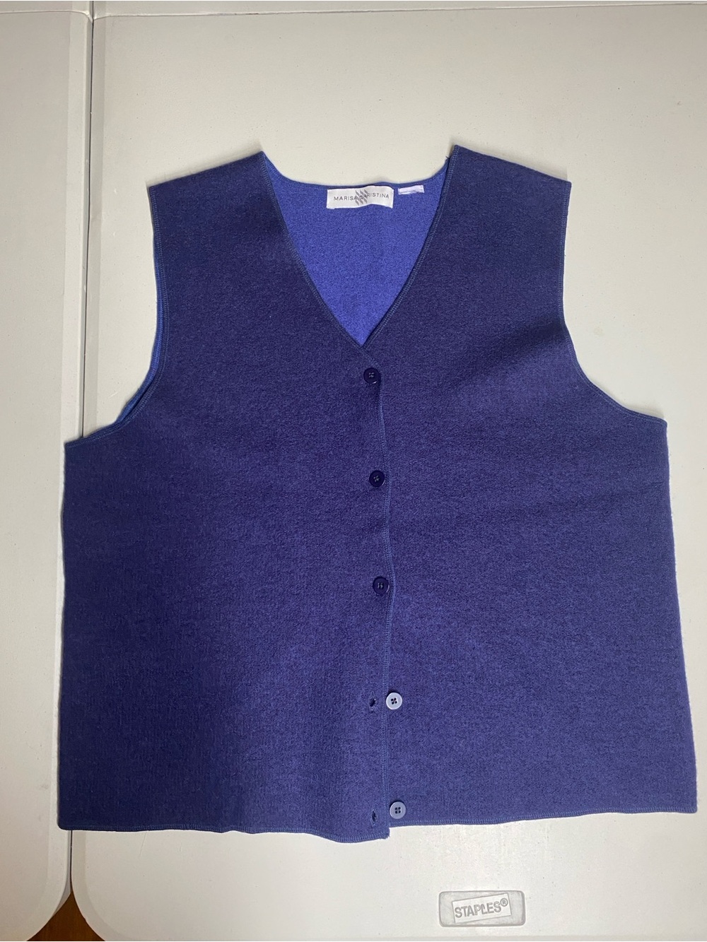 Women's Navy& Royal Blue 100% Wool Reversible Button-Front Sweater Vest